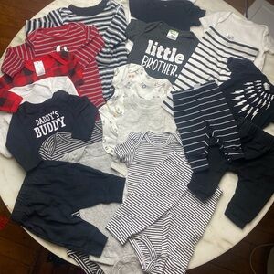 22pc Bundle Lot of Baby Onesies and Pull on Pants NB-18M in Black, White and Red
